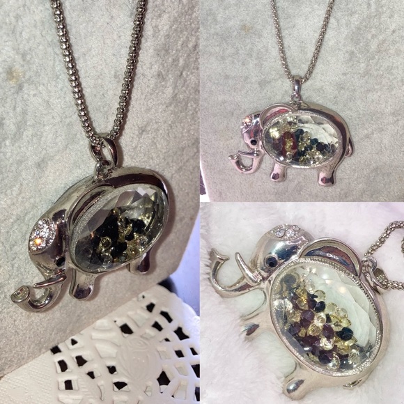 3-$10 Huge Rhinestone Filled Elephant Clear Window Pendant Necklace - Picture 3 of 4